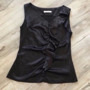 Black Ruched Asymmetrical Sleeveless Blouse